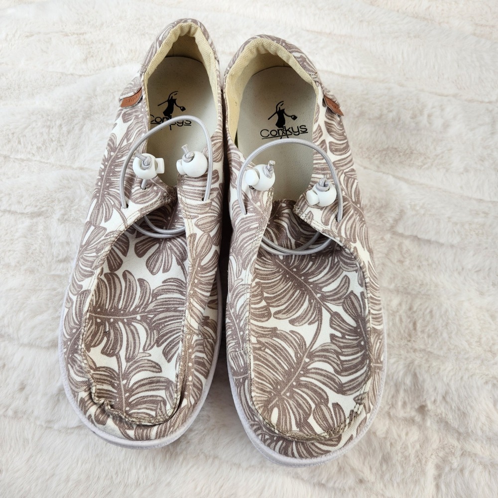 Corkys Kayak Womens Size 9 Tan Tropical Monstera Leaf‎ Print Slip On Loafers